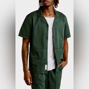 Native Youth Men’s Pocket Detail Short Sleeve Button-Up Camp Shirt | Green | M